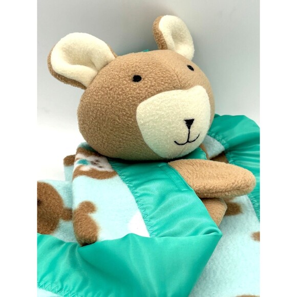 Teddy Bear Plush Large Lovey Soft Fleece Security Blanket Satin Trimmed Teal - Picture 15 of 16